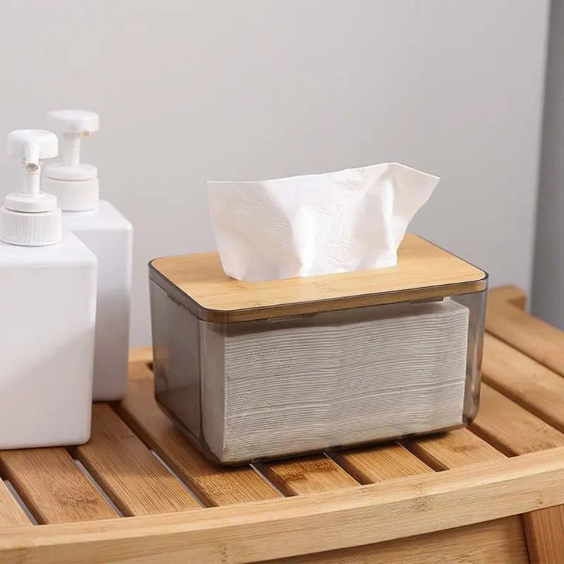 Wooden Cover Tissue Box – Bamboo & Plastic Holder🌿🌿