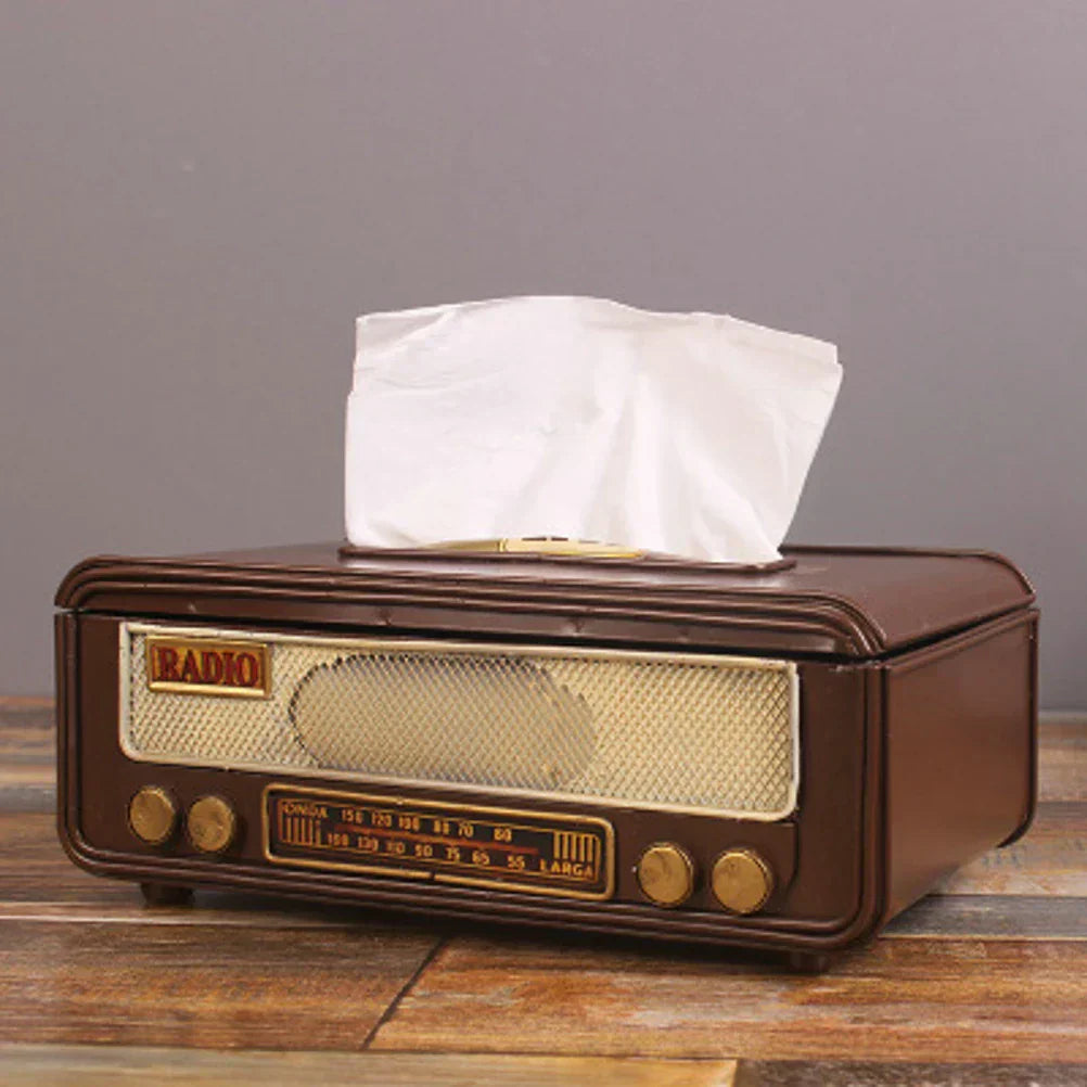 🎁Retro Radio Shape Tissue Box – Paper Towel & Napkin Holder for Home, Bar, Office